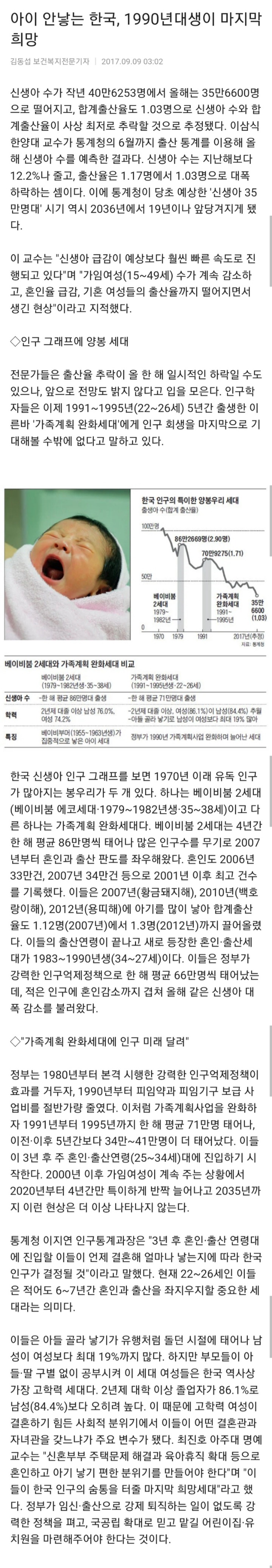 아이 안낳는 한국 1990년대 세대들이 마지막 희망 | 인스티즈